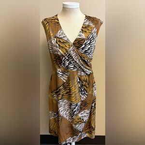 Simone Orange White Sleeveless V-Neck Sheath Knee length Dress womens size Large